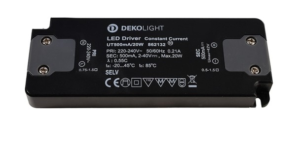 Deko-Light Netzgerät, FLAT, Power Supply 500mA 20W, Kunststoff, Schwarz, 20W, 2-40V, 500mA, 128x50mm