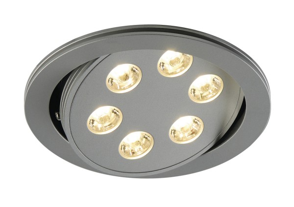 TRITON, Einbauleuchte, sechsflammig, LED, 3000K, rund, silber eloxiert, schwenkbar, 18 W