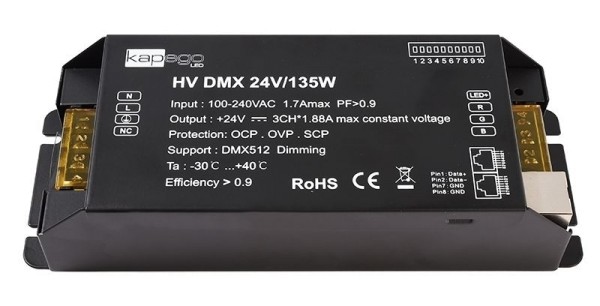 Deko-Light Netzgerät, HV DMX 24V/135W, Metall, Schwarz, 135W, 24V, 196x75mm