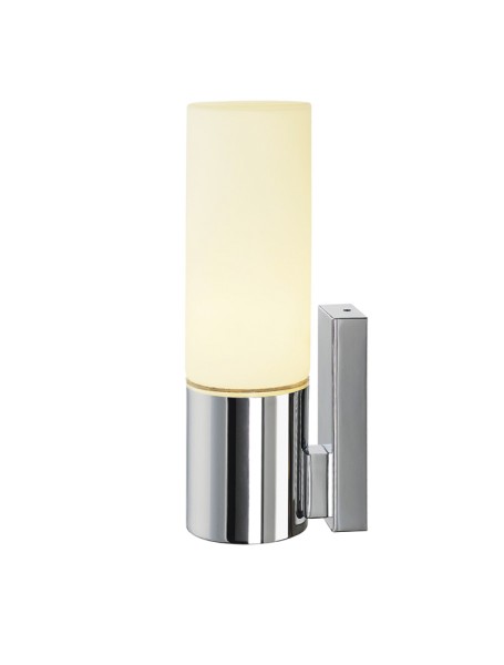 DEVIN, Wandleuchte, einflammig, LED, 3000K, IP44, rund, chrom, Glas satiniert, L/B/H 6,6/9,5/24 cm