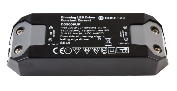 Deko-Light Netzgerät, BASIC, DIM, CC, D35009UF/9W, Kunststoff, Schwarz, 9W, 11-26V, 350mA, 115x39mm