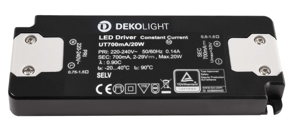 Deko-Light Netzgerät, FLAT, CC, UT700mA/20W, Kunststoff, Schwarz, 20W, 2-29V, 700mA, 128x50mm