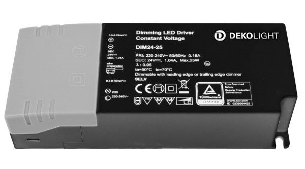 Deko-Light Netzgerät, BASIC, DIM, CV,  24V 2,5-25W, Kunststoff, Schwarz, 25W, 24V, 105mA, 122x52mm