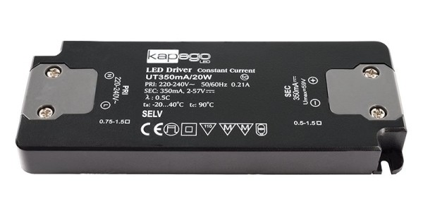 Deko-Light Netzgerät, FLAT, UT350mA/20W, Kunststoff, Schwarz, 20W, 2-57V, 350mA, 154x50mm